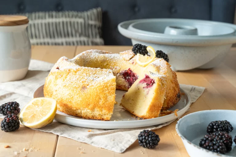 Zitronengugelhupf mit Brombeer-Swirl – Saftiger Kuchen Genuss